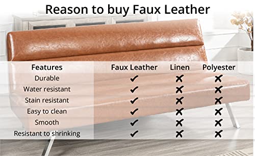 Naomi Home Zoe Futon Sofa Bed, Faux Leather Futon Couch, Modern Convertible Folding Sofa Bed Couch with Chrome Legs, Reclining Mini Couch, Leather Futon Small Couch for Bedroom Living Room Black Naomi Home