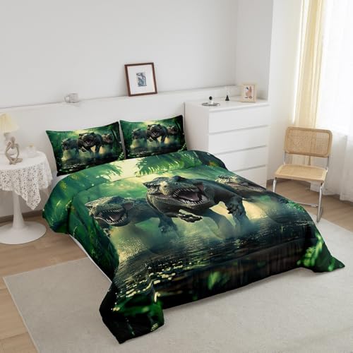 Feelyou Kids Dino Comforter Set Twin Size for Boys Green Dinosaur Bedding Soft Microfiber Dino Bed Set All Season Dinosaur Duvet Quilt with 1 Comforter + 1 Pillowcase Feelyou
