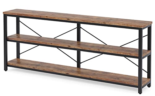 LITTLE TREE 70'' Narrow Long Sofa Console Table with 3-Tier Storage Shelf for Living Room, Rustic Brown LITTLE TREE