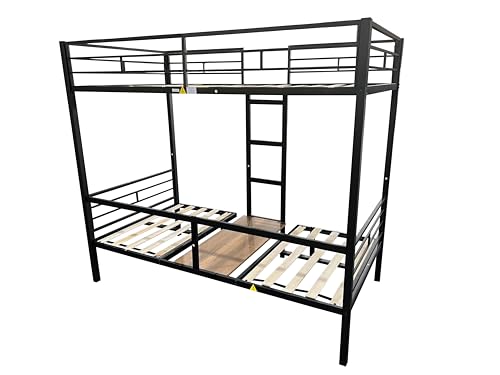 PVWIIK Twin Size Loft Bed with Drawer and Desk & Table Sets Transformable,Metal Sturdy Bed Frame w/Wood Slats Support for Dorm,Bedroom,Guest Room,Twin Over Twin Bunk Bed,Black PVWIIK