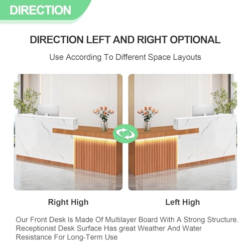 ZGTYYSDZ Office Reception Desk & Reception Desk with Counter - Modern L-Shaped Checkout Counter for Hotel, Clothing Store, Checkout & Bar (D,Right 71in) ZGTYYSDZ