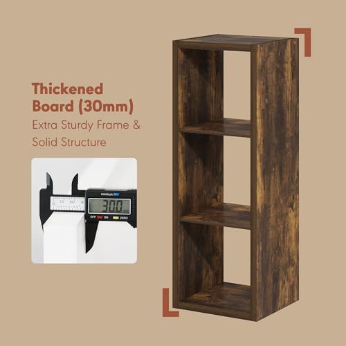 Furinno Cubicle Record Player Stand with Vinyl Storage, 3-Cube 1.2 Extra Thick Vinyl Record Storage, Open Back Media Shelf for CD DVD Blueray Game Disc, for Living Room, Home Office, Amber Pine Furinno