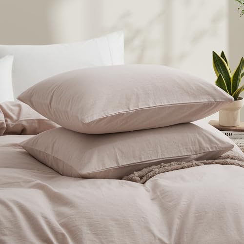 LOVQUE Linen Light Grey Duvet Cover Twin Size, 100% Washed Cotton Linen Like Bedding Set with Zipper Closure (No Comforter), 68x90 Inches LOVQUE