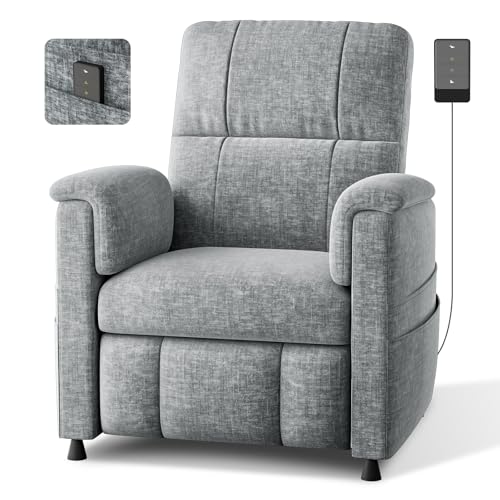 Pipishell Power Recliner Chair for Adults,Electric Recliner with Remote, Adjustable Recline/Footrest, Chenille Fabric,Thick Seat Cushion, Small Recliner for Living Room, Home Theater, Grey