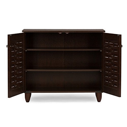 Wholesale Interiors Baxton Studio Winda Modern and Contemporary 2-Door Dark Brown Wooden Entryway Shoes Storage Cabinet - Baxton Studio