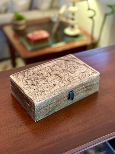 Great Birthday Gifts Handmade Decorative Wooden Jewelry Box Tree Of Life Carving Jewelry Organizer Keepsake Box Treasure Chest Trinket Holder Watch Box Storage Lock Box Housewarming The Great Indian Bazaar