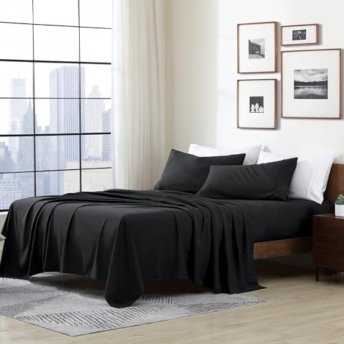 Cathay Home Essentials Ultra Soft Hypoallergenic Wrinkle Resistant Double Brushed Microfiber Bedding Sheet Set, Black, Twin Cathay Home