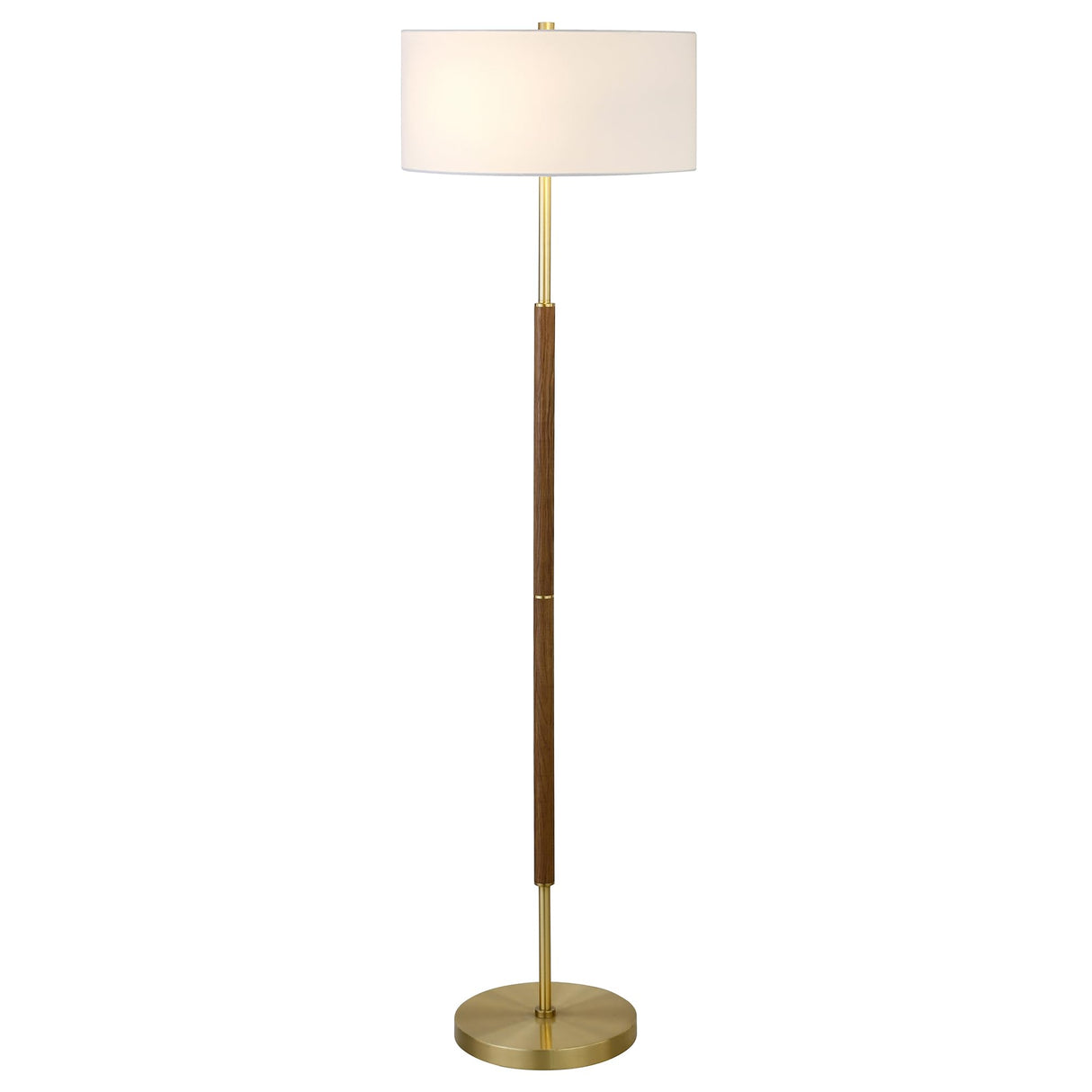 Henn&Hart 2-Light Floor Lamp with Fabric Shade in Rustic Oak/Brass/White, Floor Lamp for Home Office, Bedroom, Living Room Henn&Hart