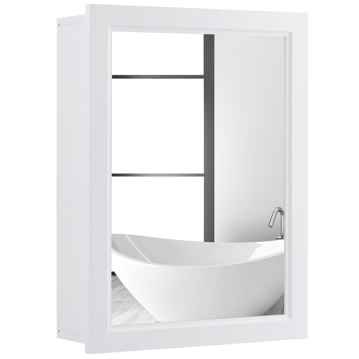 RELAX4LIFE Bathroom Medicine Cabinet with Mirror - Bathroom Wall Cabinet w/Single Door & Adjustable Shelf, Wood Mirrored Storage Cabinet Organizer, Recessed Bathroom Cabinet Wall Mount (White) RELAX4LIFE