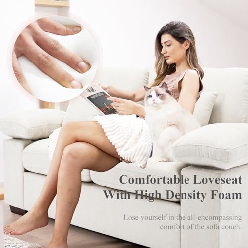 COLAMY Loveseat Sofa,73" Love Seat Couches Living Room Sofa with 3 Pillows,Upholstered Modern Comfy Chenille Seat Cushions Bedroom Couch,Beige COLAMY