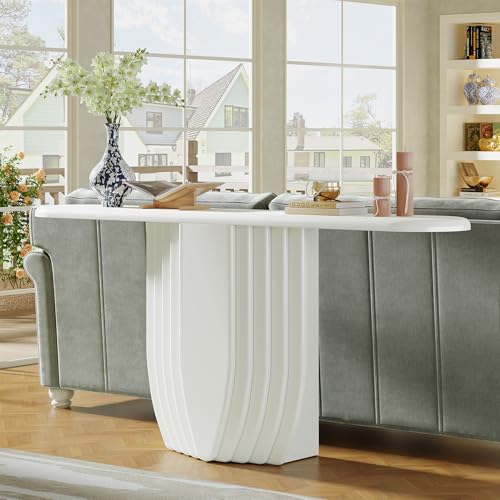 Tribesigns Modern White Console Table, 63 inch Wooden Entryway Sofa Table with Geometric Base, Contemporary Accent Console for Entry, Entrance, Foyer Tribesigns