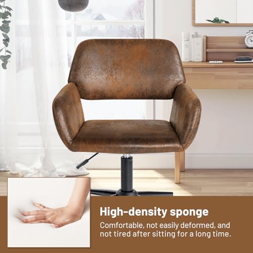 FurnitureR Office Chair, Upholstered Suede Mid Back Swivel Computer Desk Chair with Rolling Wheels, Adjustable Task Chair for Home, Bedroom, Make-up, Studying, Small Spaces - Brown FurnitureR