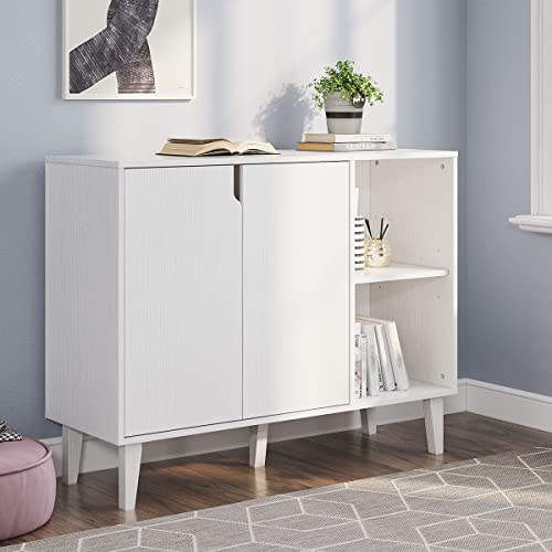 Panana Kitchen Buffet Cabinet Storage Sideboard with 2 Doors 2 Shelves, White, 41.8" L x 15" W x 32.5" H Panana