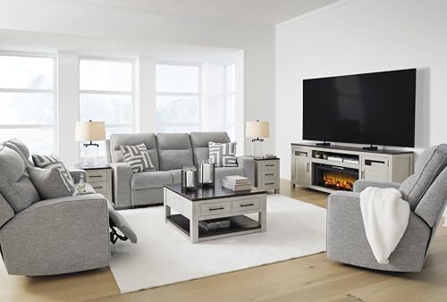 Signature Design by Ashley Biscoe Casual UV Resistant Power Reclining Loveseat with Console, Adjustable Headrest and USB Ports, Light Gray Signature Design by Ashley