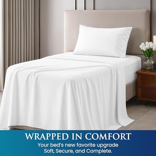 Utopia Bedding Twin Sheets Set - Brushed Microfiber - Soft Bed Sheets for Twin Size Bed Set - Includes 1 Fitted, 1 Flat, & 1 Pillow Case - Deep Pocket (White) Utopia Bedding