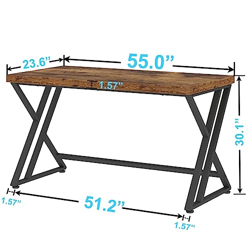 LVB Rustic Computer Desk, Metal Wood Home Office Desk, Industrial Simple Study Executive Desk for Writing Work, Wooden Student Gaming Computer PC LVB