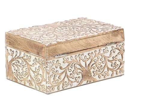Deco 79 Mango Wood Floral Decorative Box Decorative Keepsake Boxes with Hinged Lid, Set of 3 Storage Boxes 8", 10", 12"W, Brown Deco 79