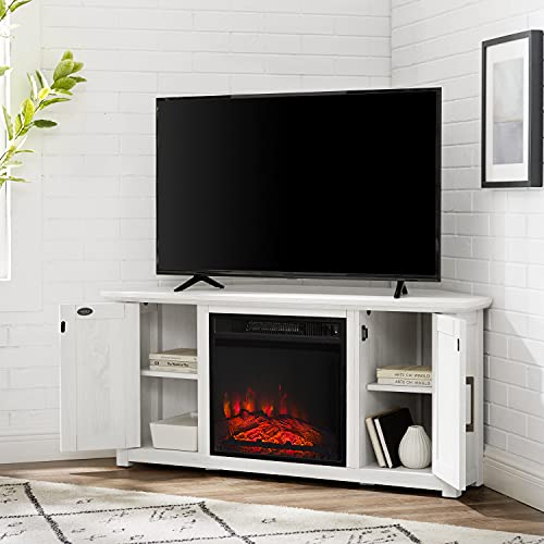 Crosley Furniture Camden Corner Fireplace TV Stand for 50+ inch TVs, Entertainment Center with Storage Shelves, Whitewash Crosley Furniture