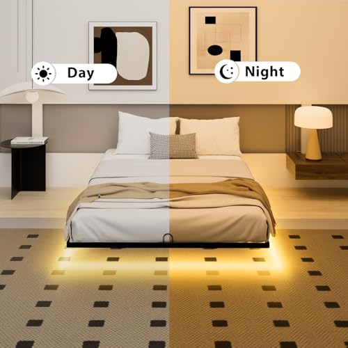 YIADDTION Full Size Floating Bed Frame with Smart LED Lights - Full Bed Frame Modern Metal Platform Bed, Easy Assembly No Box Spring Needed and Noise Free YIADDTION