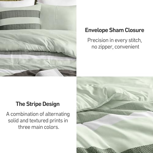 Regency Heights King Comforter Set, 3 Pieces Striped Bed Set, Soft Brushed Microfiber Reversible Bedding Set for All Season, Lightweight & Breathable Bedding Set with Comforter & Shams, Sage Green Regency Heights