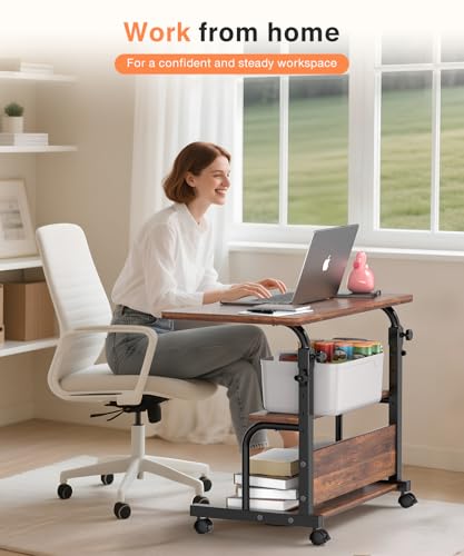 QZMDSM Laptop Desk Adjustable Desk Small Standing Desk Home Office Desks for Small Spaces Portable Desks Table for Bedrooms,Mobile Rolling Computer Work Desks on Wheels QZMDSM