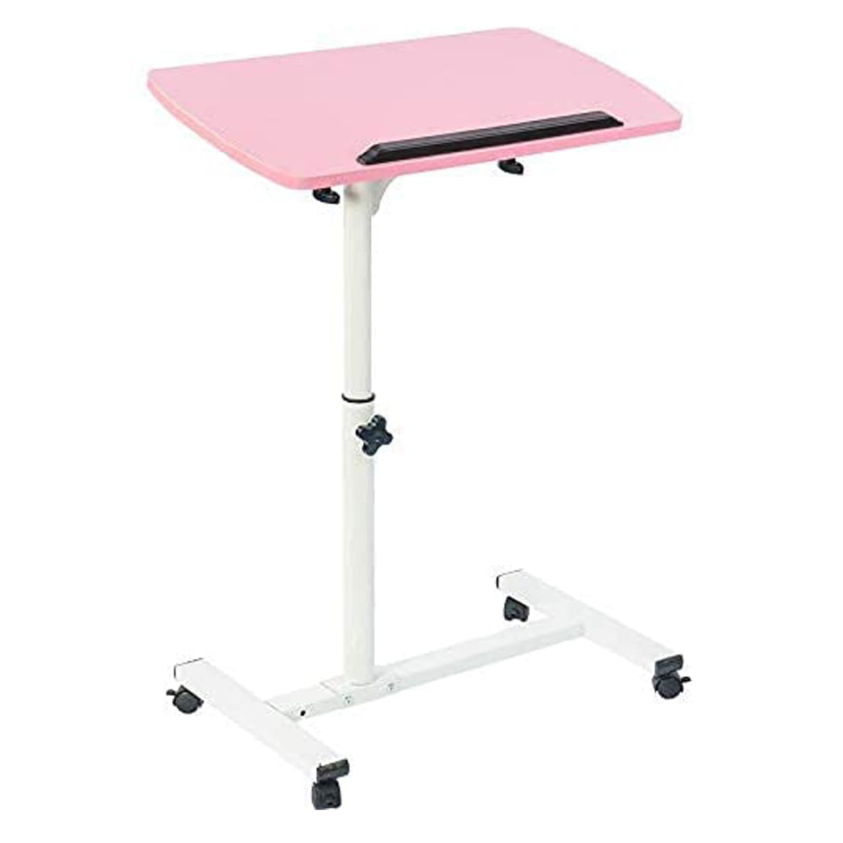 Qiveno Mobile Laptop Table, Small Standing Desk, Angle & Height Adjustable Rolling Laptop Desk Cart Over Bed Table for Home Office (Pink) Qiveno