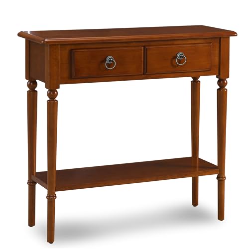 Leick Home Coastal Console Table, Solid Wood, with Drawer and Shelf, for Entryways, Hallways, and Living Rooms, Pecan Brown, 20027-PC Leick Home