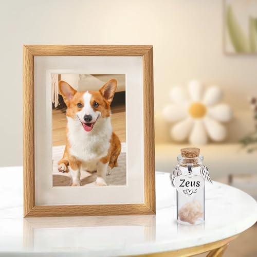 Overket Custom Pet Hair Memorial Bottle with Engraved Photo & Text, Cat Fur Keepsake, Personalized Pet Fur Keepsake for Dog Cat Hair, Loss of Dog Sympathy Gift (Style 1)