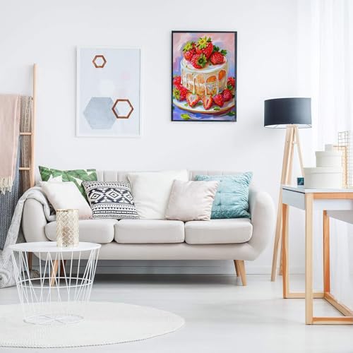 Strawberry Cake Diamond Painting Kits for Adults,Food Diamond Painting Art Kit for Adult,DIY Full Drill Diamond Art Painting,5D Gem Art and Crafts for Home Wall Decor Gift 12x16 Inch CEQOLI