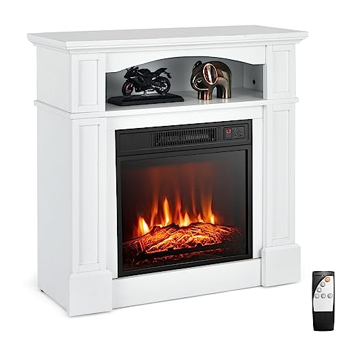 ORALNER 32” Electric Fireplace with Mantel, Package Wooden Firebox Surround Freestanding 18“ Fireplace Insert Heater w/ 3 Flame Effects, Remote & 6H Timer, Overheat Protection, 1400W (White) ORALNER