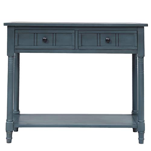 Harper & Bright Designs TREXM Daisy Series Console Table Traditional Design with Two Drawers and Bottom Shelf (Navy) Harper & Bright Designs