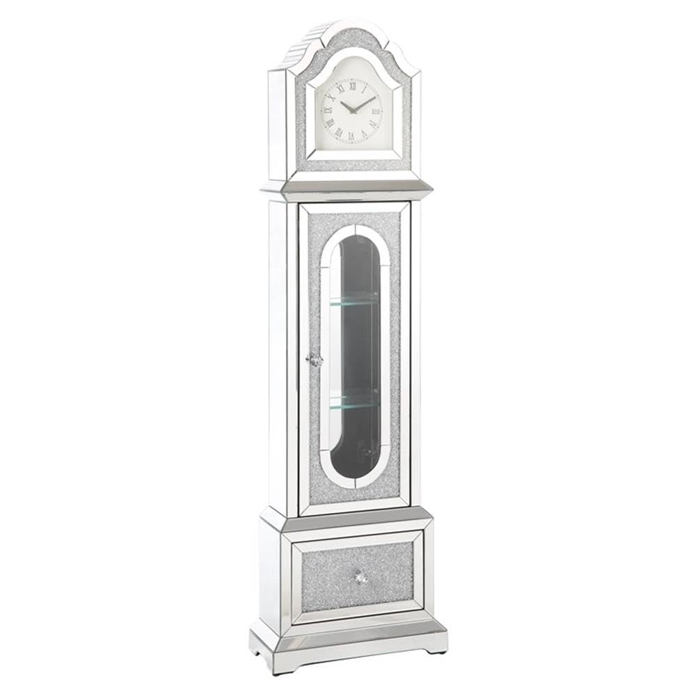 Acme Noralie Wood Frame Grandfather Clock with LED in Mirrored and Faux Diamonds Acme