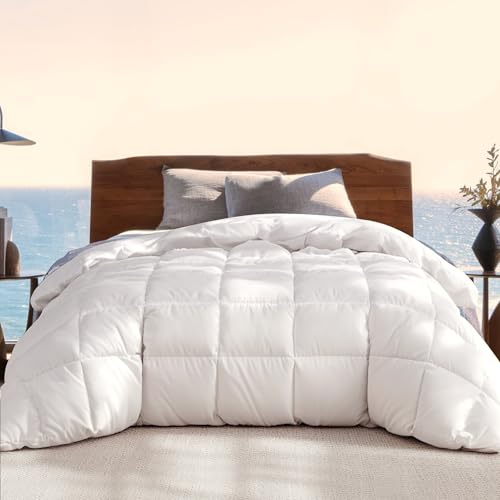 Beautyrest Luxury Hotel Collection Down Comforter Full/Queen Size - 100% Cotton All Season Duvet Insert, Fluffy Goose Feather Fiber with Corner Tabs, White (90" W X 90" L) Beautyrest