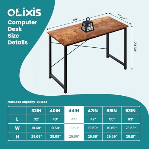 OLIXIS 44 Inch Home Office Desk, Small Computer Work Table with X-Shaped Reinforcement, Home Simple Modern Writing Study Table, Rustic Brown OLIXIS