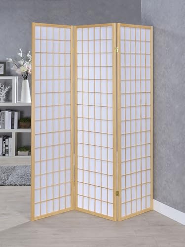 Coaster Home Furnishings - Carrie - Solid Wood - 3-Panel Folding Shoji Screen Room Divider with Linear Grid Design, Metal Hinges and Freestanding Piece - Living Room - Natural Brown - 4621 Coaster Fine Furniture