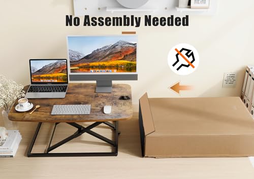 JOY worker Standing Desk Converter, 31 Inch Compact Height Adjustable Stand up Desk Riser, Ultra Low Profile Sit to Stand Table for Laptop Riser Workstation, Rustic Brown JOY worker