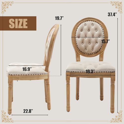 SoarFlash French Velvet Dining Chairs Set of 6, Vantage Dining Chair with Round Back, Wood Leg Farmhouse Country Dining Chair for Kitchen,Bedroom,Beige SoarFlash