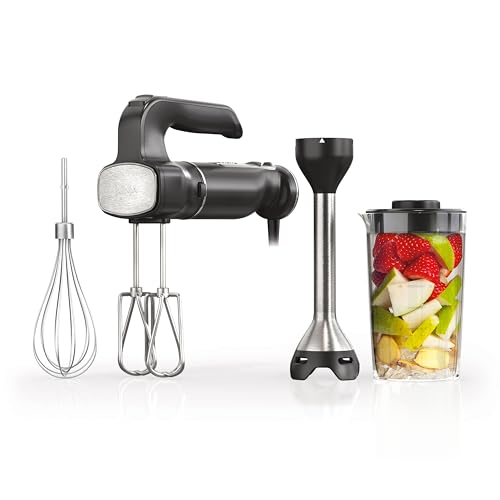 Ninja Hand Mixer, Immersion Blender, Foodi Power Mixer System, 750-Peak-Watt Handheld Emulsion Blender & Electric Hand Mixer Combo With Whisk, Beaters & 3-Cup Blending Vessel,120 volts, Black CI101 Ninja