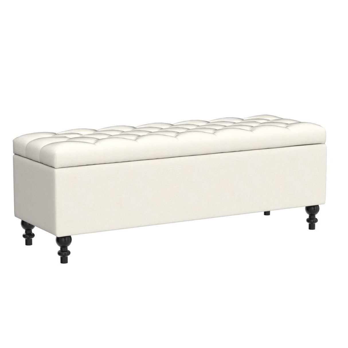 kinmars Ottoman with Storage,50.2-inch Upholstered End of Bed Storage Bench for Bedroom,for The Living Room,for Entryway, with Button and Safety Hinges,Detachable (White) kinmars