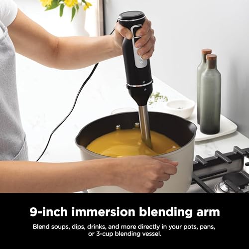 Ninja Hand Mixer, Immersion Blender, Foodi Power Mixer System, 750-Peak-Watt Handheld Emulsion Blender & Electric Hand Mixer Combo With Whisk, Beaters & 3-Cup Blending Vessel,120 volts, Black CI101 Ninja