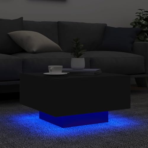 vidaXL Coffee Table with LED Lights, Black, 21.7"x21.7"x12.2", Modern Style, Engineered Wood Material, Lounge or Living Room Table vidaXL