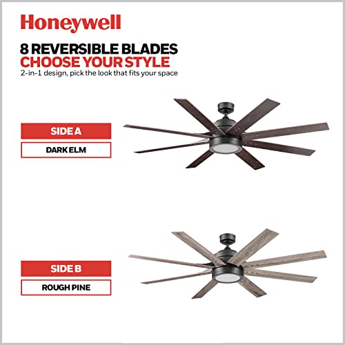 Honeywell Ceiling Fans Xerxes Modern 62 Inch Ceiling Fan with Light, LED Fan with Remote Control, Indoor Fan, 8 Contemporary Blades with Dark Wood and Pine Finish Options, Bronze (51926-01) Honeywell