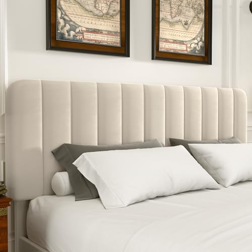VECELO King Size Upholstered Bed Frame with 4 Drawers and Headboard, Velvet Platform Storage Bedframe, Wooden Slats Support, No Box Spring Needed,Bone Beige VECELO
