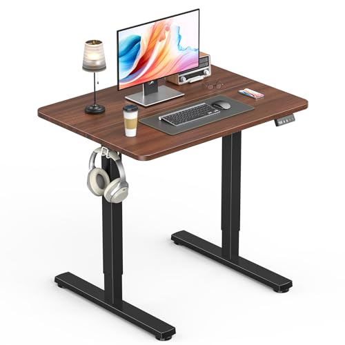 Zontera Standing Desk, Height Adjustable Electric Stand up Desk, 31.5 x 24 Inches Sit Stand Home Office Desk with Splice Board, Black Frame/Walnut Top Zontera
