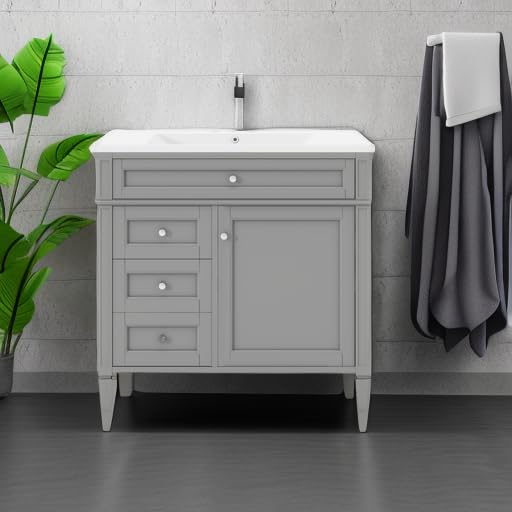 Merax 36 Inch Bathroom Vanity with Sink Combo, Solid Wood Frame Bathroom Vanities with 2 Drawers & Soft Closing Doors & Tip-Out Drawer, Modern Bathroom Sink Cabinet with Undermount Sink Merax