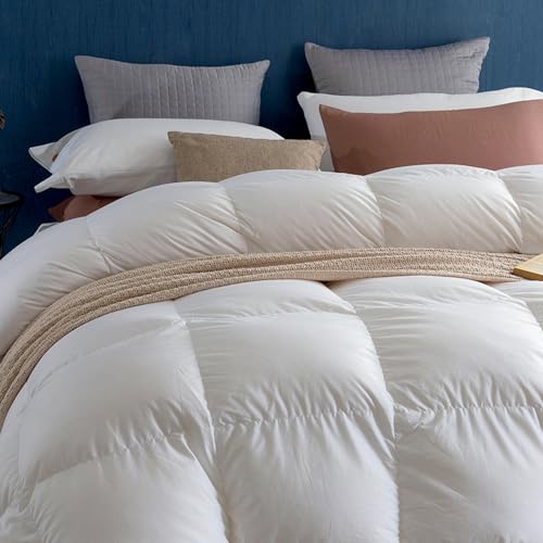 Royoliving Premium Feathers Down Duvet Insert Comforter Queen Size All Season Medium Warmth White 100% Cotton Cover with Corner Tabs (90x90, 50 oz) Royoliving