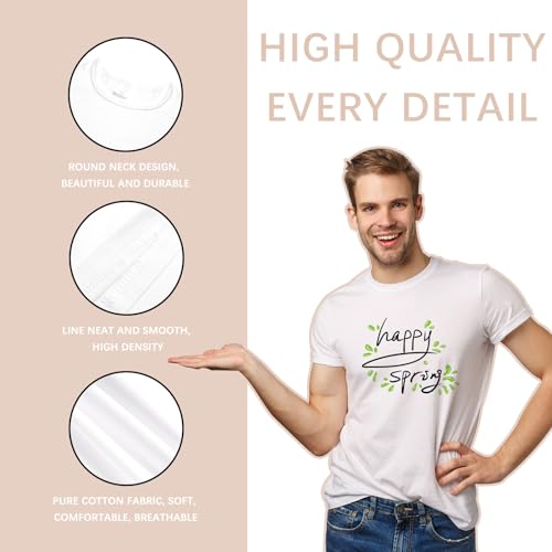 ORJ 5 Pieces Polyester Adult Tshirts for Sublimation White Blank Crew Neck Men Short Sleeve T-Shirt ORJ