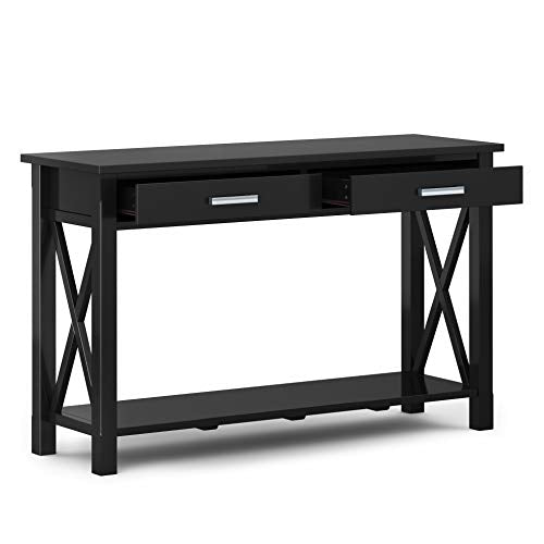 SIMPLIHOME Kitchener SOLID WOOD 47 inch Wide Contemporary Console Sofa Table in Black with Storage, 2 Drawers and 1 Shelf, for the Living Room SIMPLIHOME