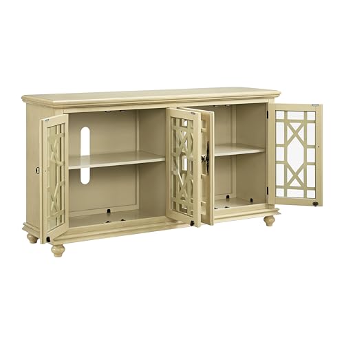 Martin Svensson Home Orsey 63" Solid Wood TV Stand - Antique Cream White Finish - Rustic Style and Parisian Design Inspired - with Two Spacious Cabinets with Adjustable Shelves for Storage. Martin Svensson Home