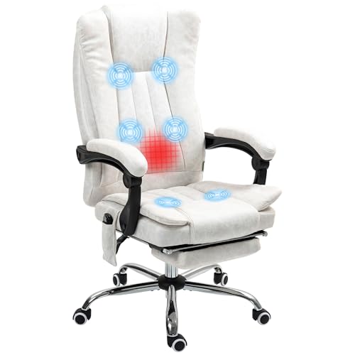 Vinsetto 6 Point Vibration Massage Office Chair, High Back Computer Chair with Heat, Adjustable Height, Reclining Backrest and Retractable Footrest, White Vinsetto